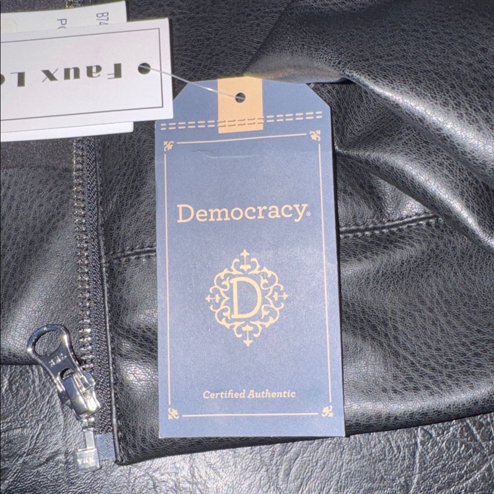 Democracy Black Faux Leather Jacket with Tan Stripes, size L, NWT, Retail $118 - Picture 4 of 7